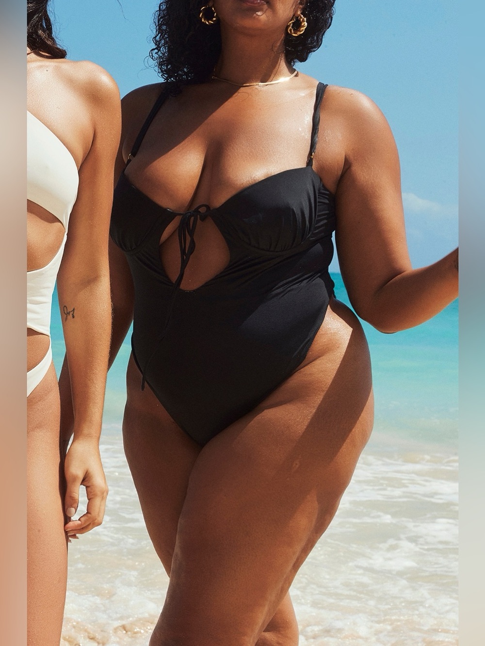 NEW House of CB CANNES Black Cutout One-piece Thong Swimsuit Size L+ - Picture 16 of 16
